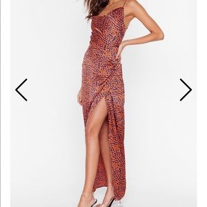 Nasty Gal Orange Cheetah Maxi/Midi Cowl Neck Dress